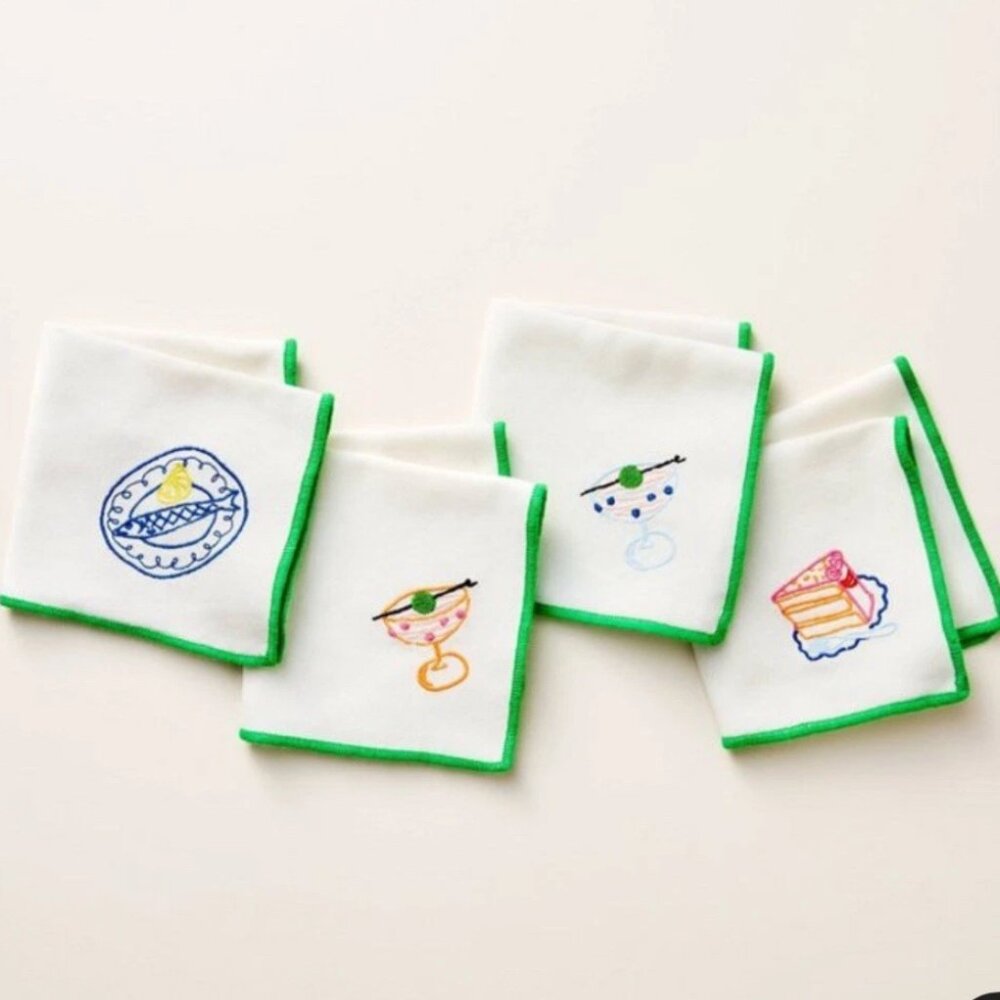 Kate Spade New York x Target Embroidered Cream Cocktail Napkin (4ct)‎ NWT